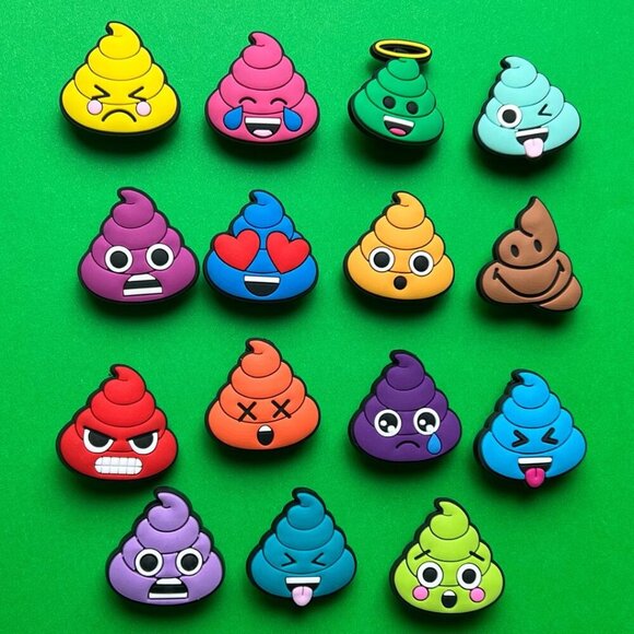 Poop cute Crocs Shoe Charms Set of 15 - jibbitz Charms Poo Emoji - Picture 1 of 7